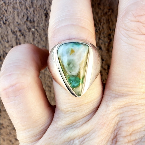 New Men's Chrysocolla 925 Silver Ring. - Picture 10 of 15